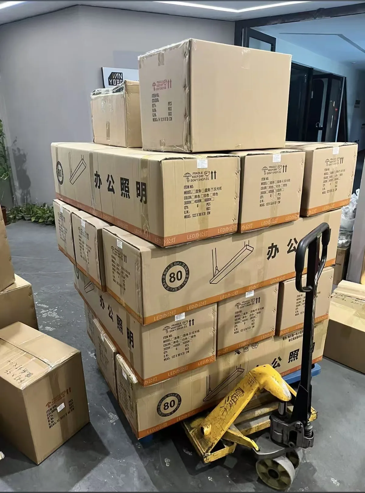 LED lighting factory showroom preparation area